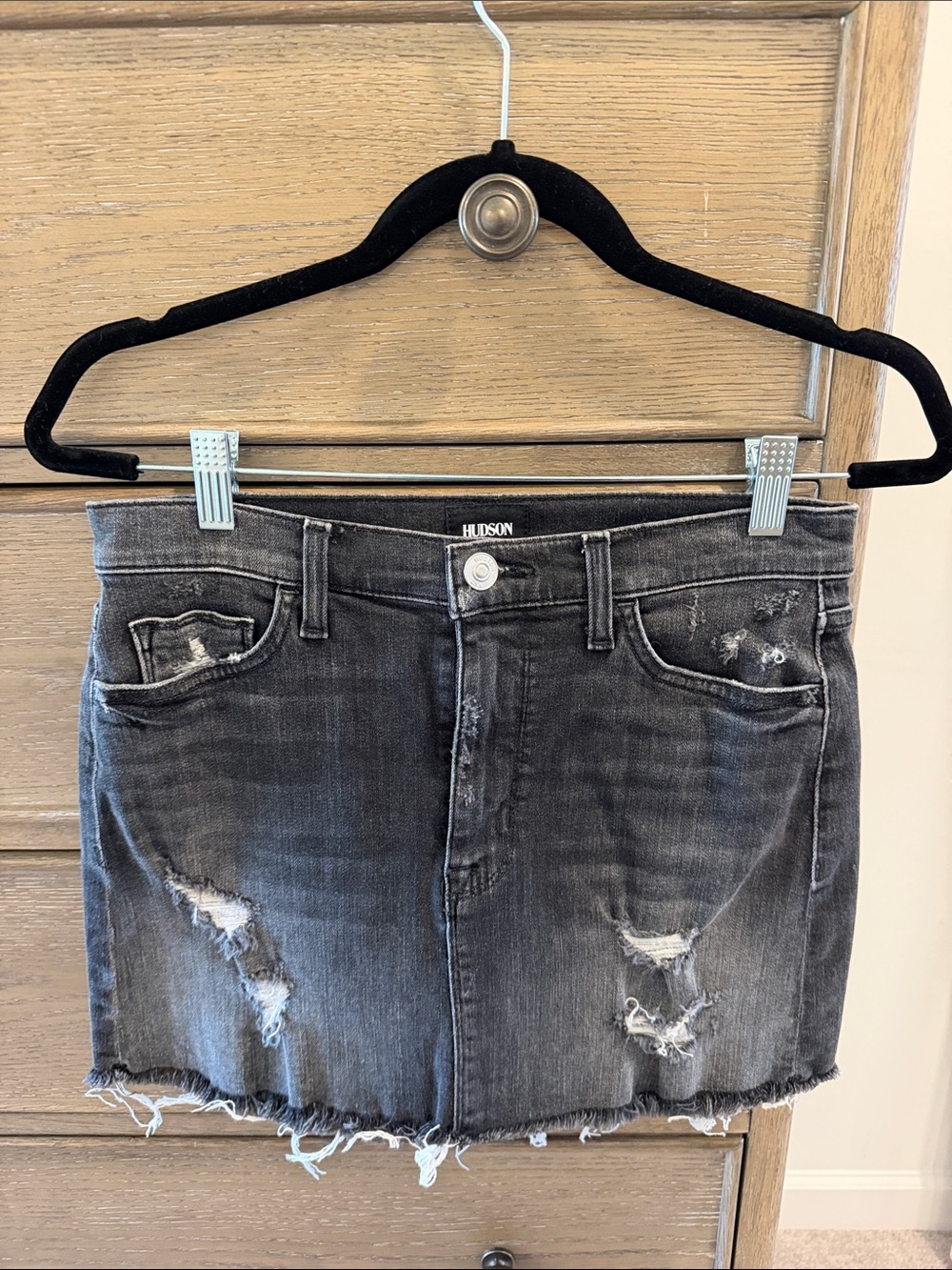 Hudson Jeans Gray Distressed Denim Mini Skirt